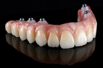 Full Arch Dental Implant Prosthesis on Black Background