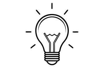 Cartoon Lightbulb Icon - Black and White Line Art Vector Illustration