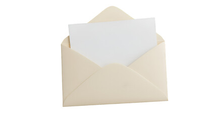 Isolated Beige Envelope with White Card Inside on Transparent Background
