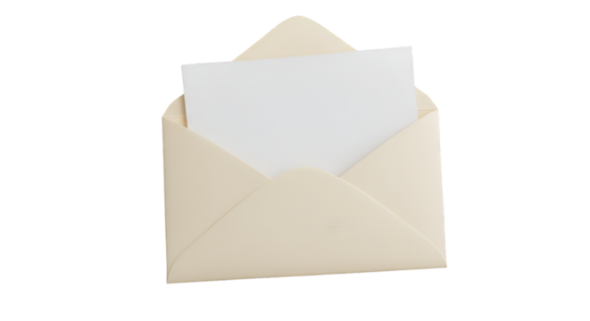 Isolated Beige Envelope with White Card Inside on Transparent Background