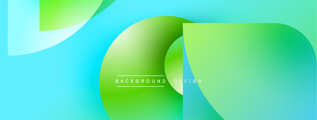 Obraz premium Abstract geometric shapes overlap. Gradient colors blendblues, greens create dynamic visual effect. Modern design element.