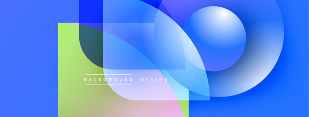Abstract blue background features overlapping translucent shapes. Vivid colors create modern design, perfect for digital projects.