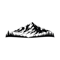 Majestic mountain range with pine forest silhouette