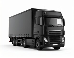 Sleek Black Semi-Truck with Trailer on White Background - Premium Freight & Logistics
