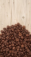 Roasted Coffee Beans on Light Wood Background