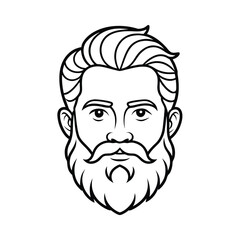Stylized black and white illustration of a bearded man s face isolated on white background