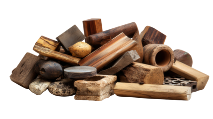 Broken furniture parts for wood recycling background isolated on a Transparent background, PNG file.