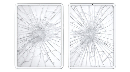 Broken tablet screens background isolated on a Transparent background, PNG file.