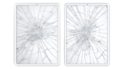 Broken tablet screens background isolated on a Transparent background, PNG file.