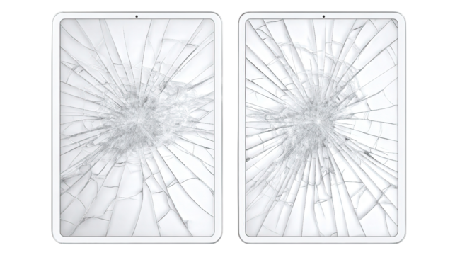 Broken tablet screens background isolated on a Transparent background, PNG file.