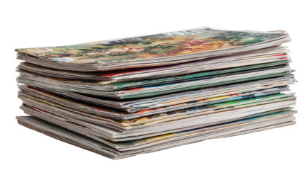 Bundle of used magazines background isolated on a Transparent background, PNG file.