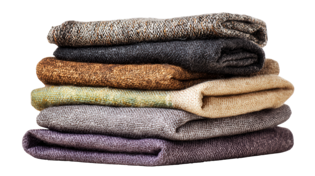 Bundle of wool fabrics for reuse background isolated on a Transparent background, PNG file.