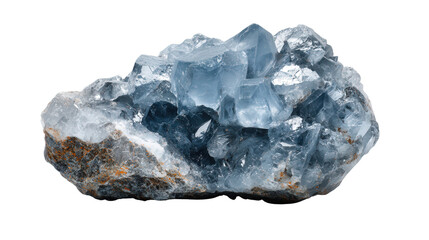 Celestite pale blue mineral lump background isolated on a Transparent background, PNG file.