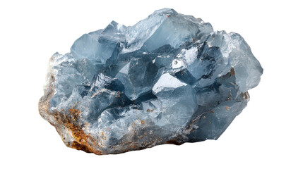Celestite pale blue mineral lump background isolated on a Transparent background, PNG file.