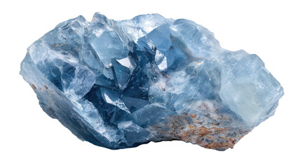 Celestite pale blue mineral lump background isolated on a Transparent background, PNG file.