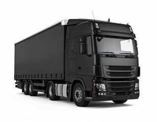 Sleek Black Semi-Truck with Trailer on White Background - Premium Freight & Logistics