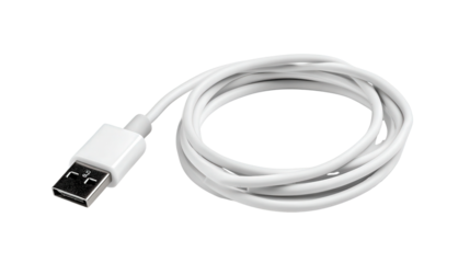 Charging cable with USB plug background isolated on a Transparent background, PNG file.