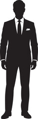 Silhouette of Confident Man Wearing Suit Standing Straight with Hands by Sides on White