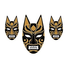 vector style illustration of a black and gold Mexican wrestling mask made to look like a dog, canine, pup, puppy, doggy, dog mask, lucha libre, graphic design, pet, decorative mask, cartoon dog
