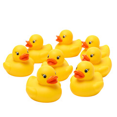 Illustration of Yellow Rubber Ducks Grouped Together on Transparent Background