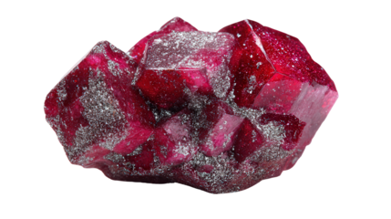 Corundum ruby red mineral lump background isolated on a Transparent background, PNG file.
