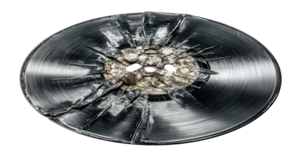 Cracked vinyl records for recycling background isolated on a Transparent background, PNG file.