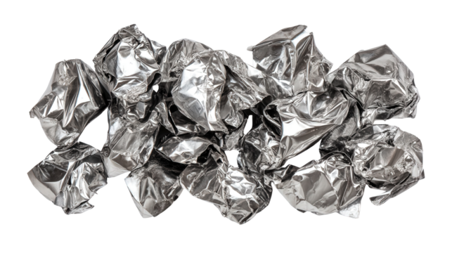 Crumpled metal scraps background isolated on a Transparent background, PNG file.