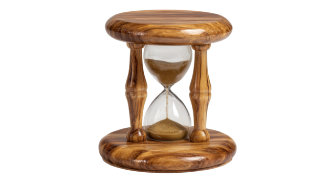 Decorative sand timer wooden base background isolated on a Transparent background, PNG file.