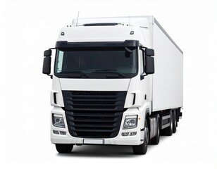 White Semi-Truck with Trailer on White Background - Commercial Freight & Logistics