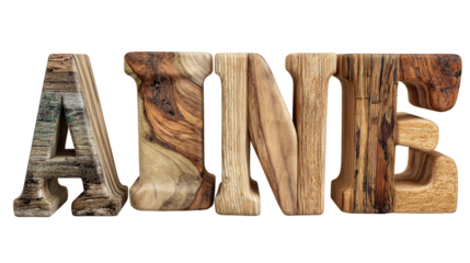 Decorative wooden letters set background isolated on a Transparent background, PNG file.