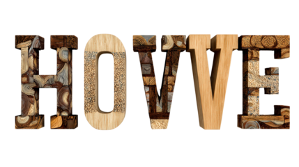 Decorative wooden letters set background isolated on a Transparent background, PNG file.