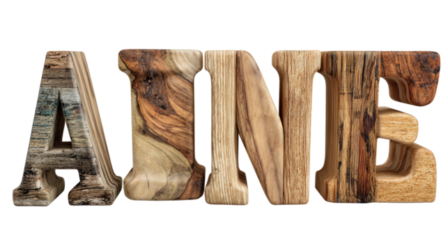 Decorative wooden letters set background isolated on a Transparent background, PNG file.