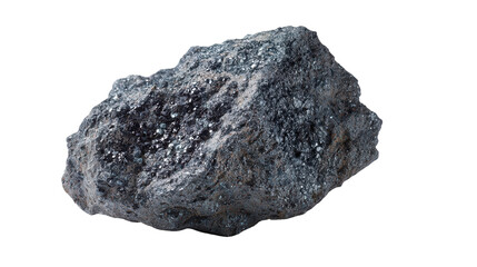 Dolerite dark gray mineral lump background isolated on a Transparent background, PNG file.