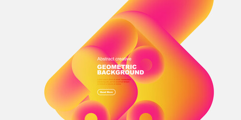 Vibrant abstract shapes blend, creating dynamic geometric background. Warm colors dominate, offering modern visual appeal.