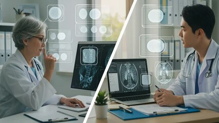 Doctors consult on patient's X-rays using technology for diagnosis