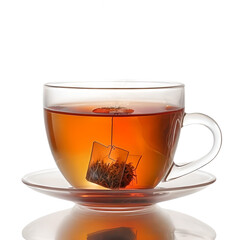 Brewing aromatic tea. Cup with teabag isolated on white transparent