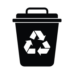 Black recycling bin with white recycle symbol isolated on white background