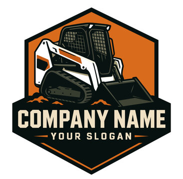 Bobcat Track Loader Skid steer loader logo design for construction company, contractor, or equipment rental business. Bold graphic badge for branding, signs, or marketing materials