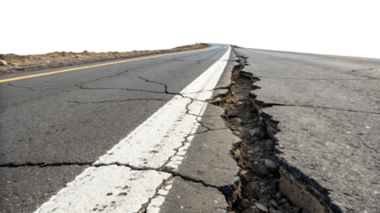 road in the mountains, crack highway road isolated on transparent background