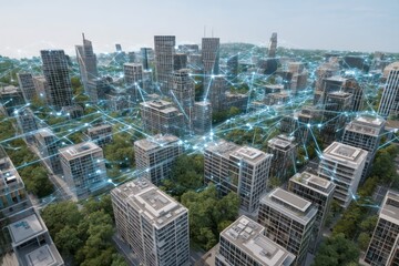 Digital smart cities with interconnected infrastructure, showcasing modern urban advancements.