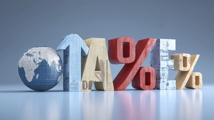 Global economic growth concept with globe, arrow, and percentage symbols representing inflation and interest rates. image conveys financial trends and market dynamics