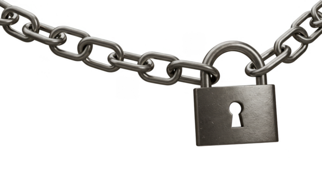 Isolated Metallic Chain Lock Security Metal Padlock Steel Protection