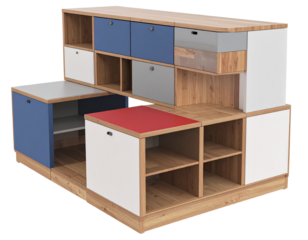 Multifunctional cube bench with storage, transparent background