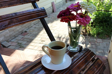 summer morning in the village on the terrace