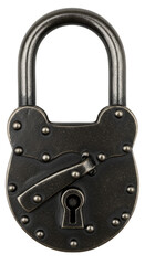 Isolated Padlock Metal Antique Securing Concept Protection On Transparent