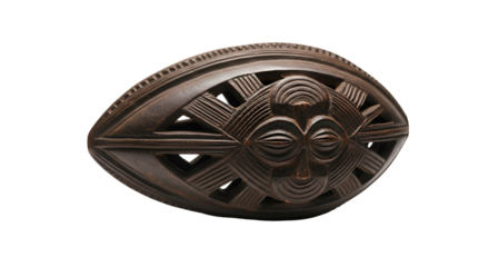 Isolated Tribal Carved Wood Mask Artifact on Transparent Background