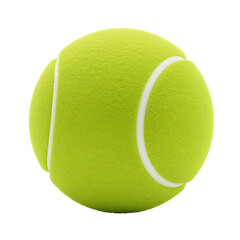 A bright green tennis ball is isolated on transparent background