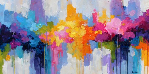 Fototapeta premium Colorful abstract brushstrokes with vibrant dynamic energy on gray background