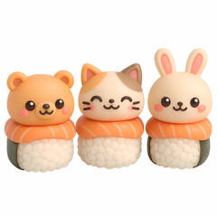 Fototapeta premium Isolate transparent Magical soft 3D buddies in dreamy fantasy style, adorable plush characters for cute buddy design, whimsical toy creatures with magical soft 3D charm, PNG die-cut for advertising