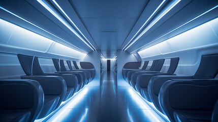 Fototapeta premium Interior of a modern commercial airplane, spacious seating